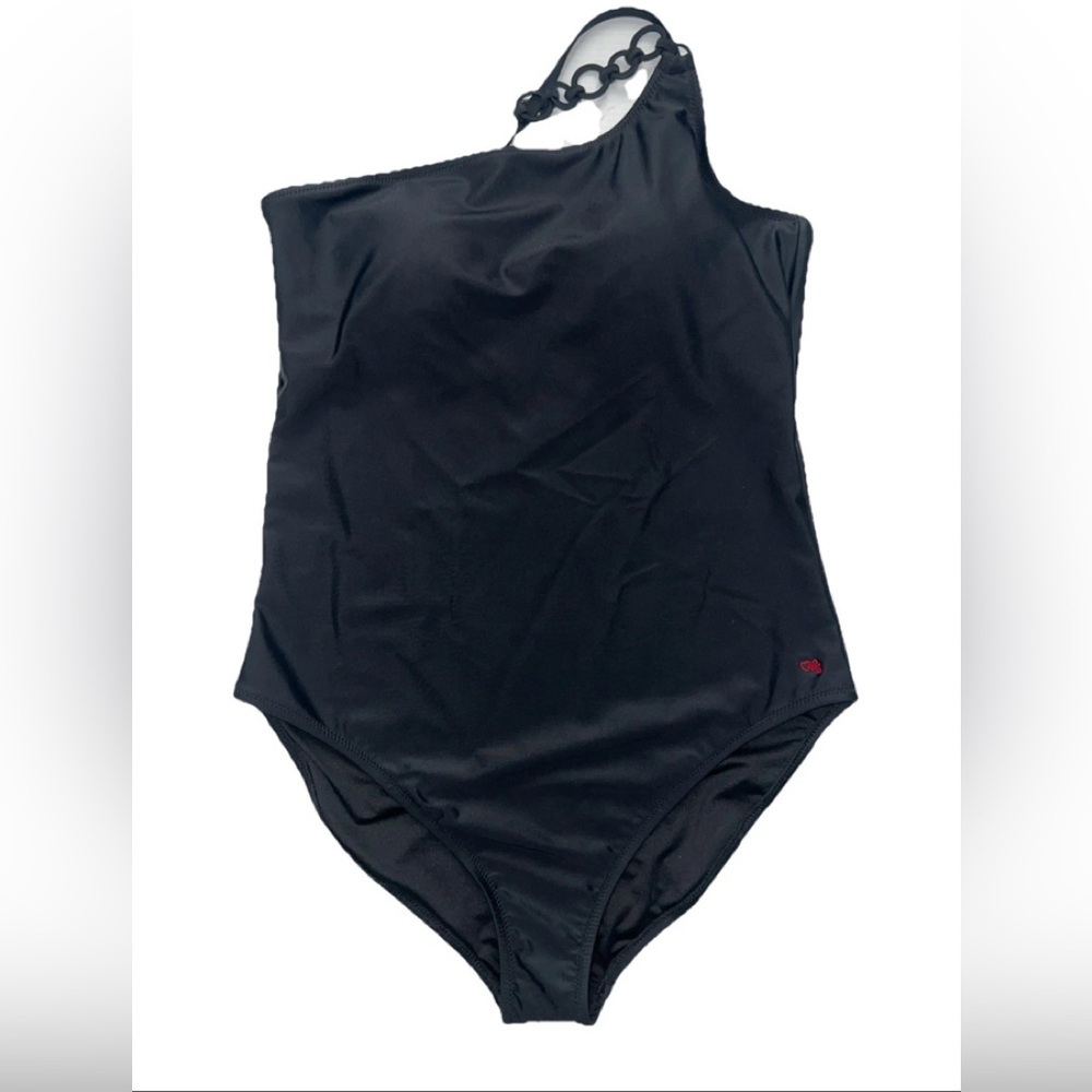 NWT Robert Graham Swimsuit One Piece One Shoulder Black Size 14